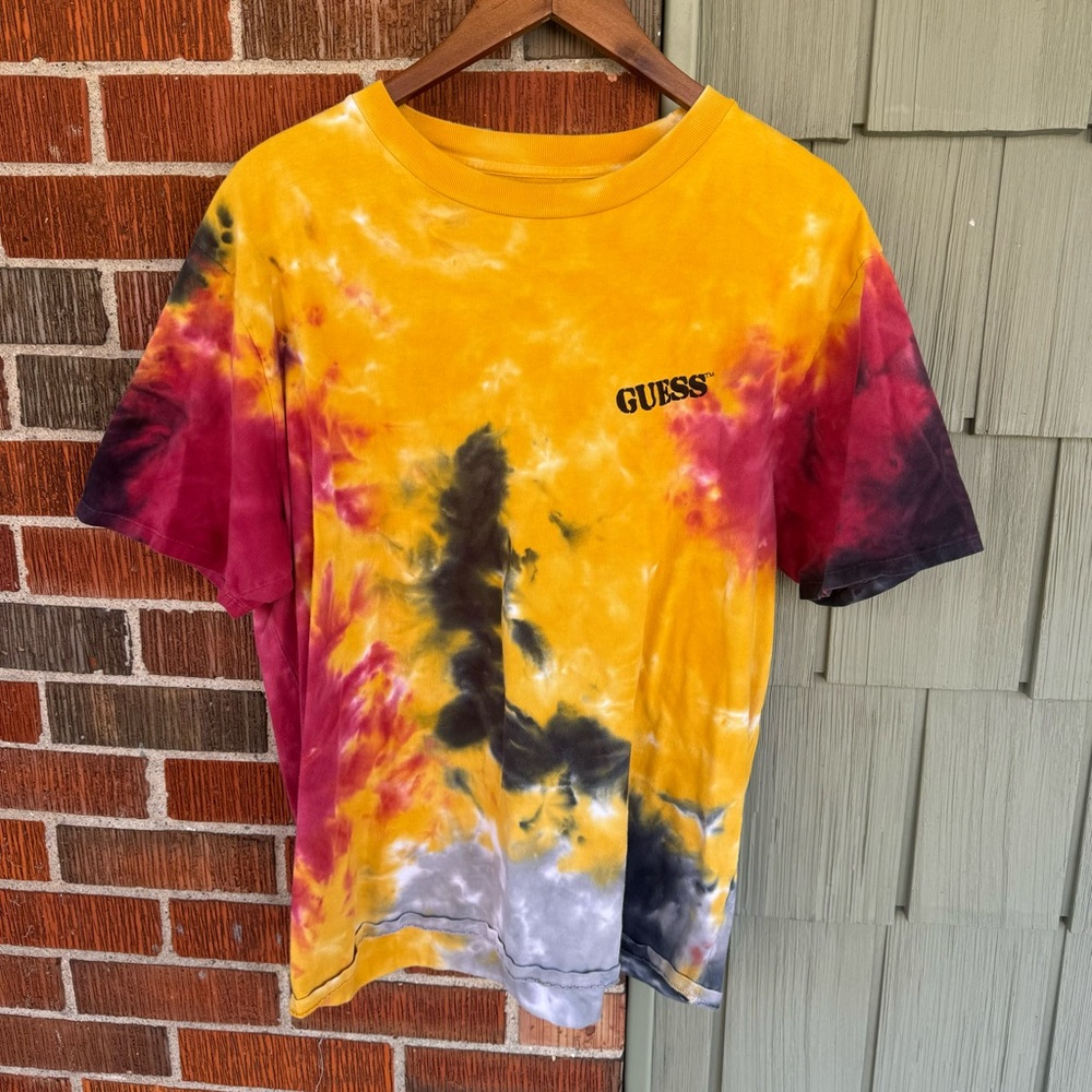 GUESS Colorful Tie-Dye T-Shirt - Yellow, Red, Black, and grey